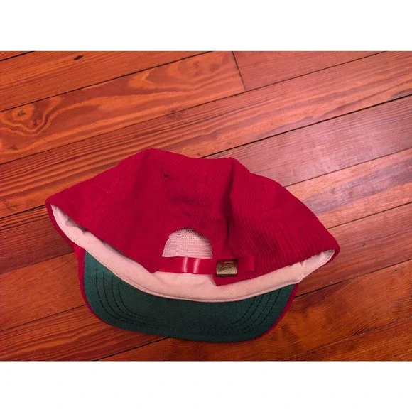 Vintage Campbells Soup Derby Cap Red Corduroy Snapback Hat Made in USA Rope Trim